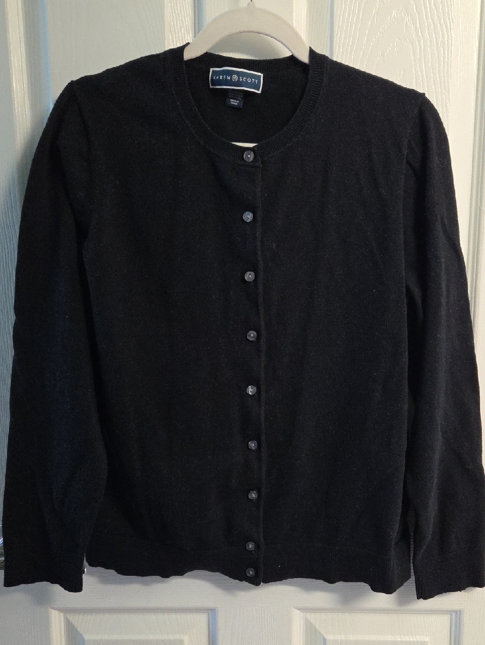 Karen Scott Black Button-Front Crewneck Cardigan - Classic Knit
